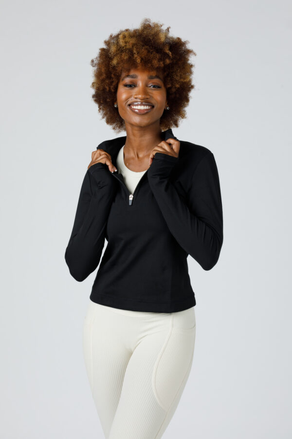 3b. Thick Workout Shirt or Jacket with a Zipper V Neck and Sleeve Thumb Hole - Image 2