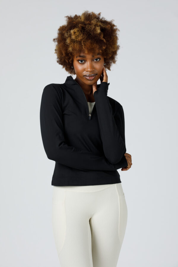 3b. Thick Workout Shirt or Jacket with a Zipper V Neck and Sleeve Thumb Hole - Image 3