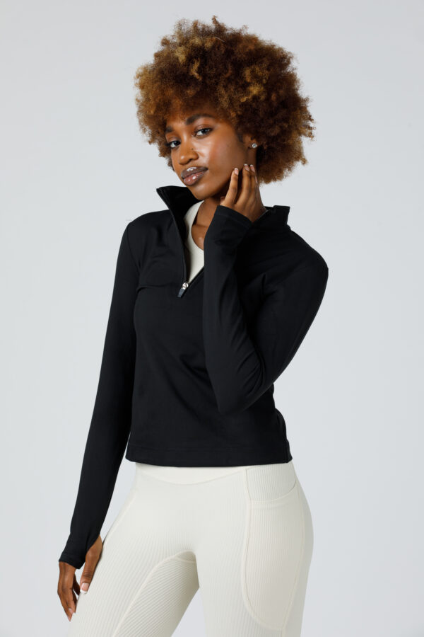 3b. Thick Workout Shirt or Jacket with a Zipper V Neck and Sleeve Thumb Hole - Image 4