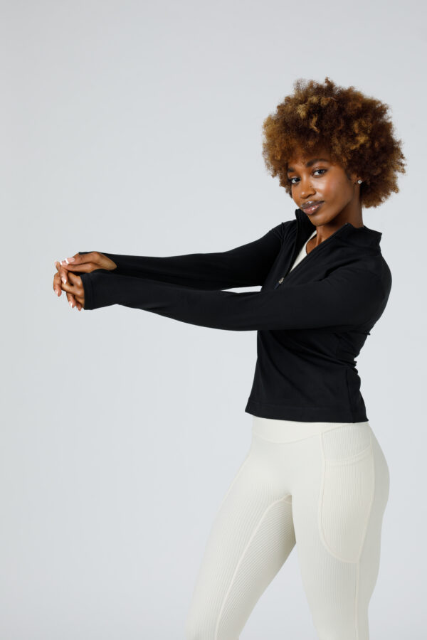 3b. Thick Workout Shirt or Jacket with a Zipper V Neck and Sleeve Thumb Hole - Image 5