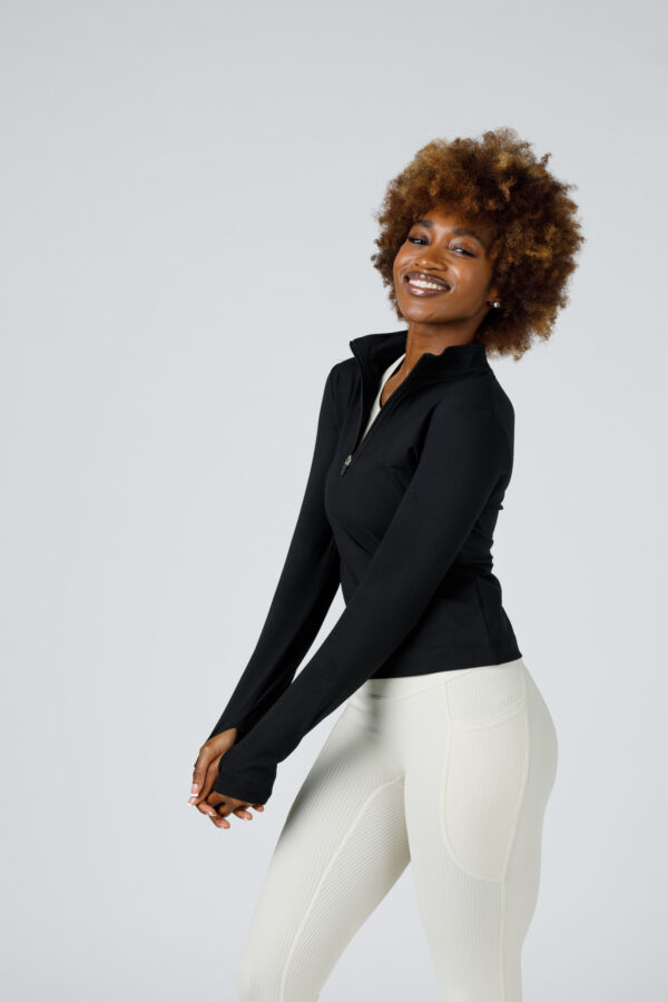 3b. Thick Workout Shirt or Jacket with a Zipper V Neck and Sleeve Thumb Hole - Image 6