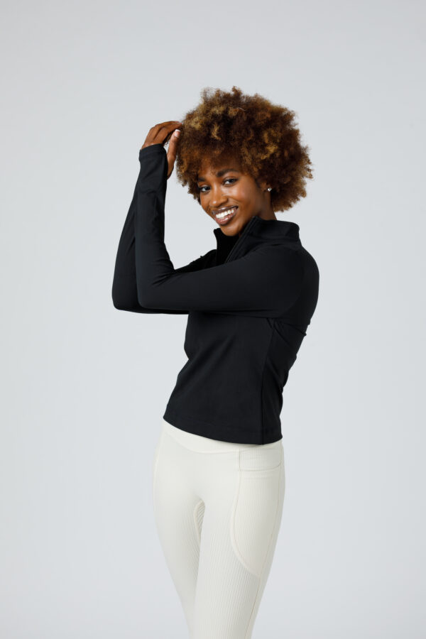 3b. Thick Workout Shirt or Jacket with a Zipper V Neck and Sleeve Thumb Hole - Image 7