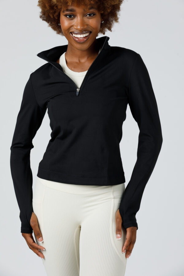 3b. Thick Workout Shirt or Jacket with a Zipper V Neck and Sleeve Thumb Hole