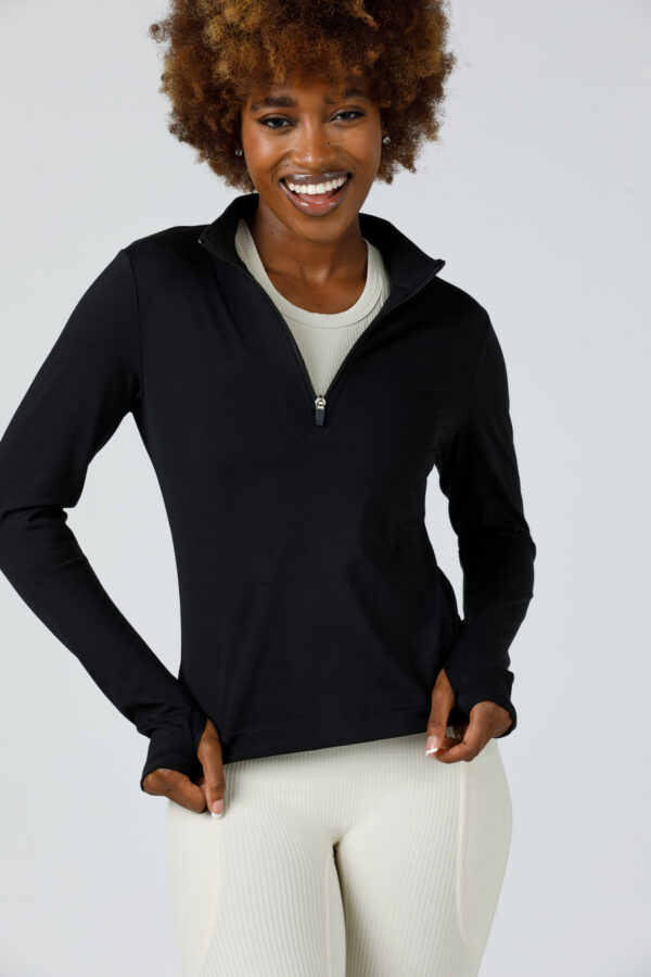 3b. Thick Workout Shirt or Jacket with a Zipper V Neck and Sleeve Thumb Hole - Image 8