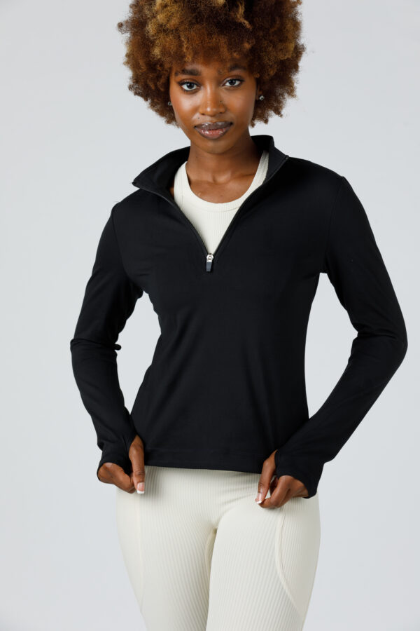 3b. Thick Workout Shirt or Jacket with a Zipper V Neck and Sleeve Thumb Hole - Image 9