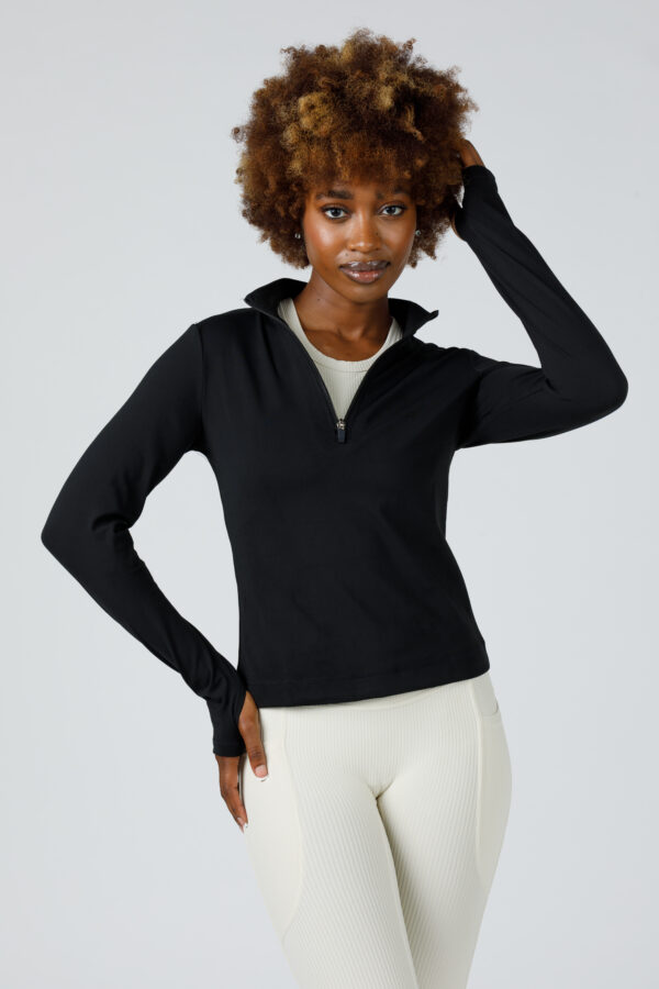 3b. Thick Workout Shirt or Jacket with a Zipper V Neck and Sleeve Thumb Hole - Image 10