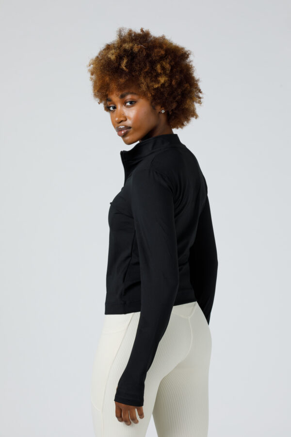 3b. Thick Workout Shirt or Jacket with a Zipper V Neck and Sleeve Thumb Hole - Image 14